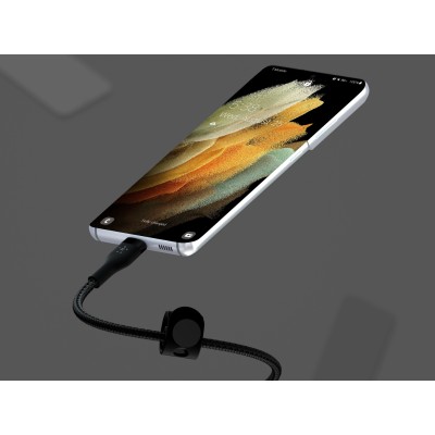 Кабель USB-C > USB-C заряджання/синхронізації Belkin 1м, 60Вт, Type-C, плетений, силіконовий, з ремінцем на магніті, чорний (CAB Кабель USB-C > USB-C заряджання/синхронізації Belkin 1м, 60Вт, Type-C, плетений, силіконовий, з ремінцем на магніті, чорний (CAB