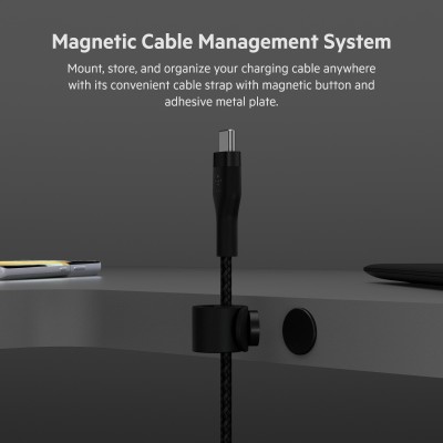 Кабель USB-C > USB-C заряджання/синхронізації Belkin 1м, 60Вт, Type-C, плетений, силіконовий, з ремінцем на магніті, чорний (CAB Кабель USB-C > USB-C заряджання/синхронізації Belkin 1м, 60Вт, Type-C, плетений, силіконовий, з ремінцем на магніті, чорний (CAB