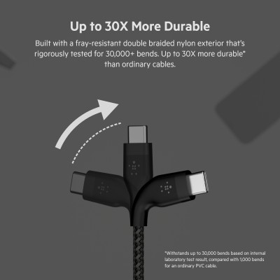 Кабель USB-C > USB-C заряджання/синхронізації Belkin 1м, 60Вт, Type-C, плетений, силіконовий, з ремінцем на магніті, чорний (CAB Кабель USB-C > USB-C заряджання/синхронізації Belkin 1м, 60Вт, Type-C, плетений, силіконовий, з ремінцем на магніті, чорний (CAB