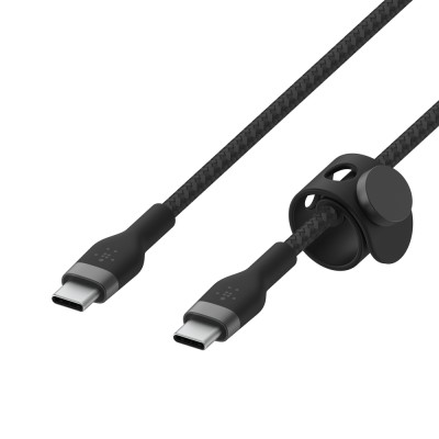 Кабель USB-C > USB-C заряджання/синхронізації Belkin 1м, 60Вт, Type-C, плетений, силіконовий, з ремінцем на магніті, чорний (CAB Кабель USB-C > USB-C заряджання/синхронізації Belkin 1м, 60Вт, Type-C, плетений, силіконовий, з ремінцем на магніті, чорний (CAB