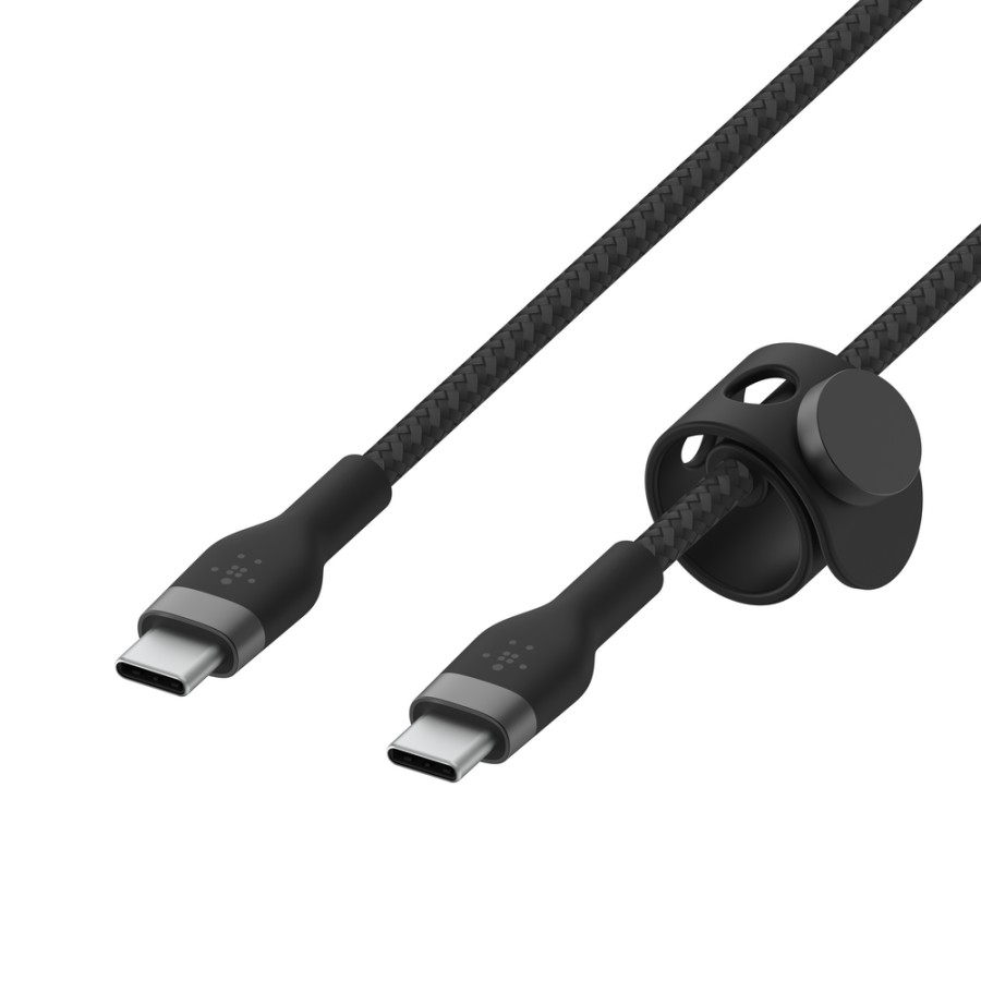 Кабель USB-C > USB-C заряджання/синхронізації Belkin 1м, 60Вт, Type-C, плетений, силіконовий, з ремінцем на магніті, чорний (CAB Кабель USB-C > USB-C заряджання/синхронізації Belkin 1м, 60Вт, Type-C, плетений, силіконовий, з ремінцем на магніті, чорний (CAB