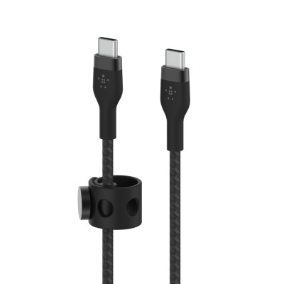 Кабель USB-C > USB-C заряджання/синхронізації Belkin 1м, 60Вт, Type-C, плетений, силіконовий, з ремінцем на магніті, чорний (CAB Кабель USB-C > USB-C заряджання/синхронізації Belkin 1м, 60Вт, Type-C, плетений, силіконовий, з ремінцем на магніті, чорний (CAB