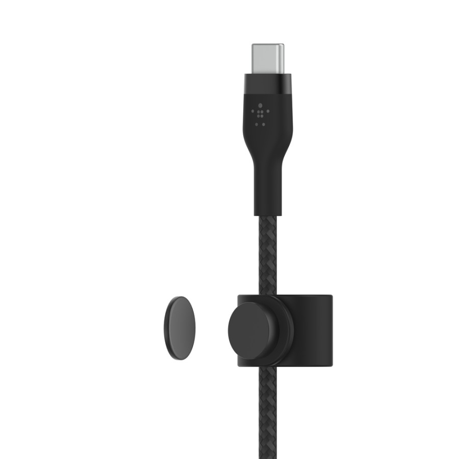 Кабель USB-C > USB-C заряджання/синхронізації Belkin 1м, 60Вт, Type-C, плетений, силіконовий, з ремінцем на магніті, чорний (CAB Кабель USB-C > USB-C заряджання/синхронізації Belkin 1м, 60Вт, Type-C, плетений, силіконовий, з ремінцем на магніті, чорний (CAB