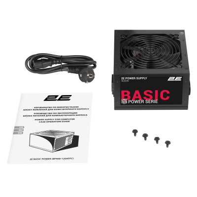 Блок живлення 2E Basic Power (400W), 80%, 120мм, 1xMB 24pin(20+4), 1xCPU 8pin(4+4), 3xMolex, 4xSATA, 1xPCIe 8pin(6+2) (2E-BP400-