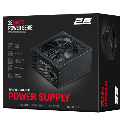 Блок живлення 2E Basic Power (400W), 80%, 120мм, 1xMB 24pin(20+4), 1xCPU 8pin(4+4), 3xMolex, 4xSATA, 1xPCIe 8pin(6+2) (2E-BP400-