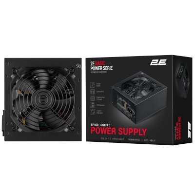 Блок живлення 2E Basic Power (400W), 80%, 120мм, 1xMB 24pin(20+4), 1xCPU 8pin(4+4), 3xMolex, 4xSATA, 1xPCIe 8pin(6+2) (2E-BP400-