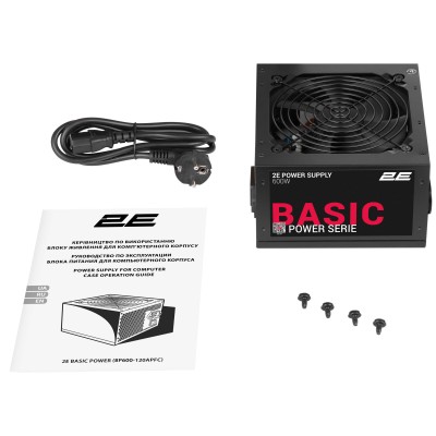Блок живлення 2E Basic Power (600W), 80%, 120мм, 1xMB 24pin(20+4), 1xCPU 8pin(4+4), 3xMolex, 4xSATA, 2xPCIe 8pin(6+2) (2E-BP600- Блок живлення 2E Basic Power (600W), 80%, 120мм, 1xMB 24pin(20+4), 1xCPU 8pin(4+4), 3xMolex, 4xSATA, 2xPCIe 8pin(6+2) (2E-BP600-