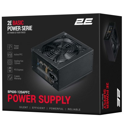 Блок живлення 2E Basic Power (600W), 80%, 120мм, 1xMB 24pin(20+4), 1xCPU 8pin(4+4), 3xMolex, 4xSATA, 2xPCIe 8pin(6+2) (2E-BP600- Блок живлення 2E Basic Power (600W), 80%, 120мм, 1xMB 24pin(20+4), 1xCPU 8pin(4+4), 3xMolex, 4xSATA, 2xPCIe 8pin(6+2) (2E-BP600-