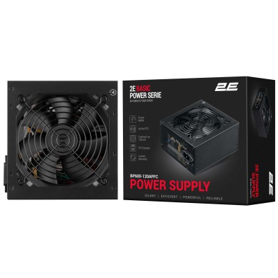 Блок живлення 2E Basic Power (600W), 80%, 120мм, 1xMB 24pin(20+4), 1xCPU 8pin(4+4), 3xMolex, 4xSATA, 2xPCIe 8pin(6+2) (2E-BP600- Блок живлення 2E Basic Power (600W), 80%, 120мм, 1xMB 24pin(20+4), 1xCPU 8pin(4+4), 3xMolex, 4xSATA, 2xPCIe 8pin(6+2) (2E-BP600-