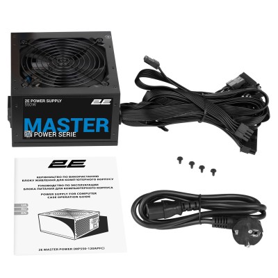 Блок живлення 2E Master Power (550W), >80%, 80+ White, 120мм, 1xMB 24pin(20+4), 1xCPU 8pin(4+4), 3xMolex, 5xSATA, 2xPCIe 8pin(6+