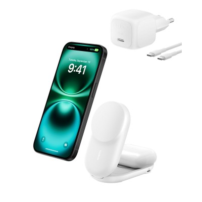 Зарядний пристрій бездротовий Belkin UltraCharge 2-in-1 Foldable Magnetic Charging 25Вт, білий