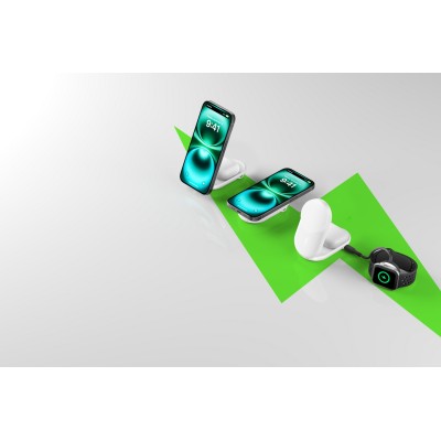 Зарядний пристрій бездротовий Belkin UltraCharge 2-in-1 Foldable Magnetic Charging 25Вт, білий