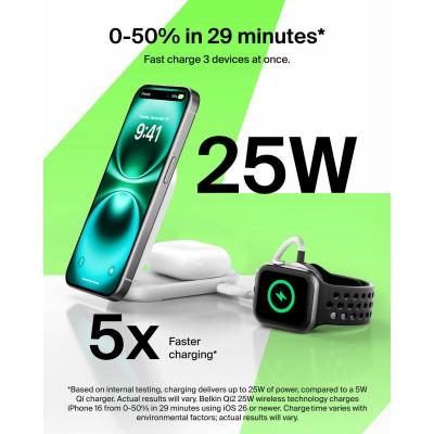 Зарядний пристрій бездротовий Belkin UltraCharge 2-in-1 Foldable Magnetic Charging 25Вт, білий