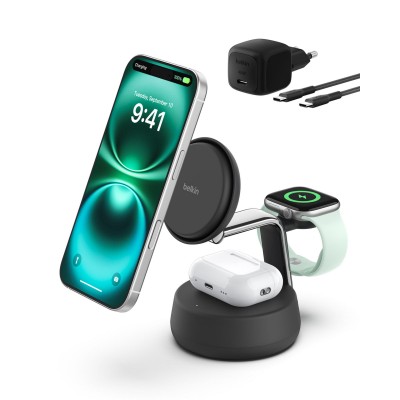 Зарядний пристрій бездротовий Belkin UltraCharge Pro 3-in-1 Magnetic Charging Dock 25Вт, Charcoal