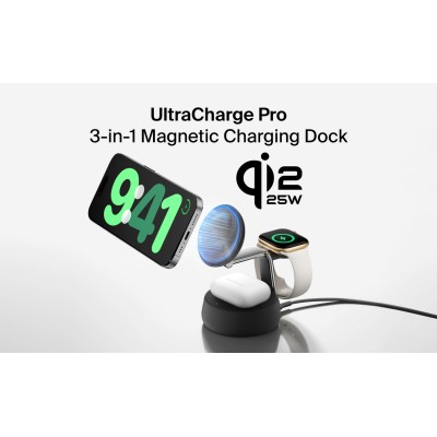 Зарядний пристрій бездротовий Belkin UltraCharge Pro 3-in-1 Magnetic Charging Dock 25Вт, Charcoal