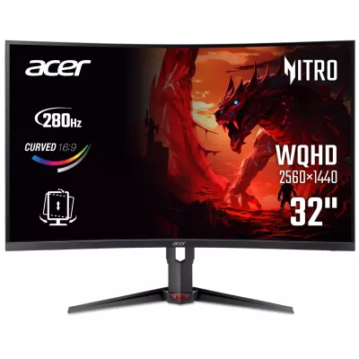 Монiтор TFT ACER 31.5" XZ323QUZ1bmiiprx (UM.HX3EE.105) QHD VA Curved 280Hz 8bit HDMI DP Pivot MM Black