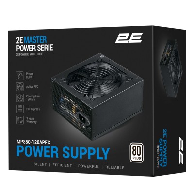 Блок живлення 2E Master Power (850W), >80%, 80+ White, 120мм, 1xMB 24pin(20+4), 1xCPU 8pin(4+4), 3xMolex, 5xSATA, 4xPCIe 8pin(6+ Блок живлення 2E Master Power (850W), >80%, 80+ White, 120мм, 1xMB 24pin(20+4), 1xCPU 8pin(4+4), 3xMolex, 5xSATA, 4xPCIe 8pin(6+