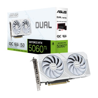 Відеокарта ASUS GeForce RTX 5060 TI 16GB GDDR7 OC DUAL-RTX5060TI-O16G-WHITE білий Відеокарта ASUS GeForce RTX 5060 TI 16GB GDDR7 OC DUAL-RTX5060TI-O16G-WHITE білий