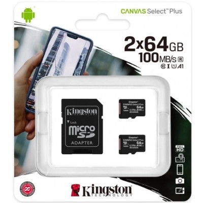 Картка пам*ятi MicroSDXC 64Gb Kingston Canvas Select Plus Class 10 UHS-1 А1 (с адаптером) (SDCS2/64GB)