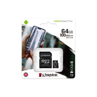 Картка пам*ятi MicroSDXC 64Gb Kingston Canvas Select Plus Class 10 UHS-1 А1 (с адаптером) (SDCS2/64GB)