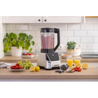 Блендер Gorenje стаціонарний 1500Вт, чаша-2000мл, дисплей, подрібнювач, чорний-нерж