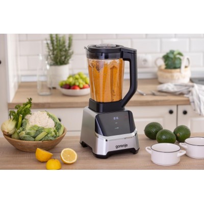 Блендер Gorenje стаціонарний 1500Вт, чаша-2000мл, дисплей, подрібнювач, чорний-нерж