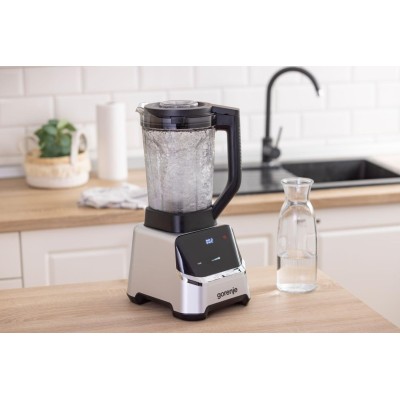 Блендер Gorenje стаціонарний 1500Вт, чаша-2000мл, дисплей, подрібнювач, чорний-нерж