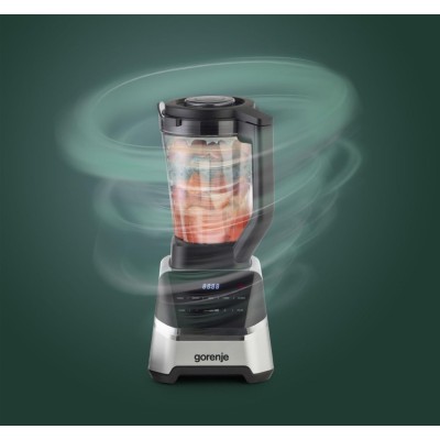 Блендер Gorenje стаціонарний 1500Вт, чаша-2000мл, дисплей, подрібнювач, чорний-нерж