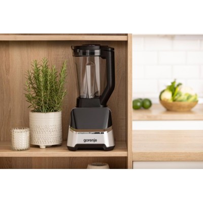 Блендер Gorenje стаціонарний 1500Вт, чаша-2000мл, дисплей, подрібнювач, чорний-нерж