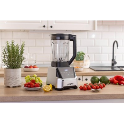 Блендер Gorenje стаціонарний 1500Вт, чаша-2000мл, дисплей, подрібнювач, чорний-нерж