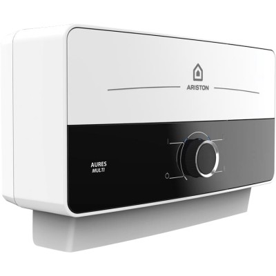 Водонагрівач електр. Ariston проточний AURES SM 7.7, 4,4л.хв, 7,7кВт, горизонтальний монтаж, мех. кер-ння, A, В'єтнам, біло-чорн