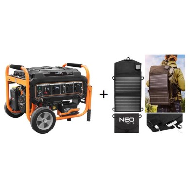 Генератор бензиновий Neo Tools 230В (1 фаза), 2.8/3кВт, електростартер, AVR, 45кг + Портативний зарядний пристрій сонячна панель