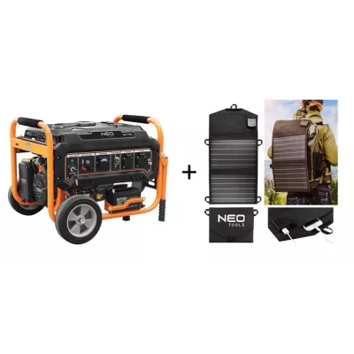 Генератор бензиновий Neo Tools 230В (1 фаза), 2.8/3кВт, електростартер, AVR, 45кг + Портативний зарядний пристрій сонячна панель