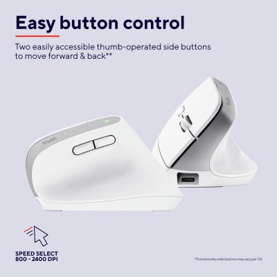 Миша Trust Bayo+ Multidevice Ergonomic, BT/WL/USB-A, біла