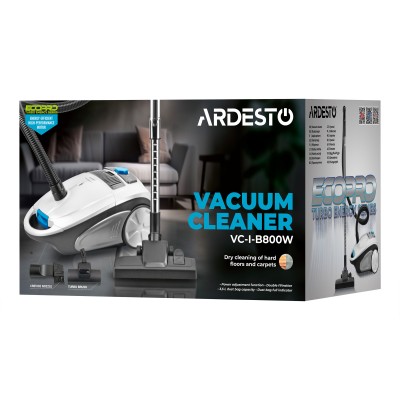 Пилосос Ardesto мішковий, 800Вт, мішок- 3.5л, HEPA, білий