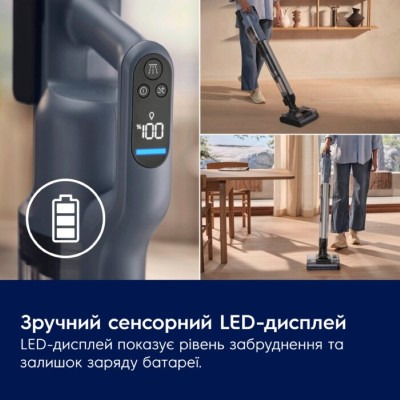 Пилосос Electrolux бездротовий, вологе прибирання, конт пил -0.57л, вода -0.65л, автон. робота до 80хв, вага-7.09кг, 2в1, синій Пилосос Electrolux бездротовий, вологе прибирання, конт пил -0.57л, вода -0.65л, автон. робота до 80хв, вага-7.09кг, 2в1, синій