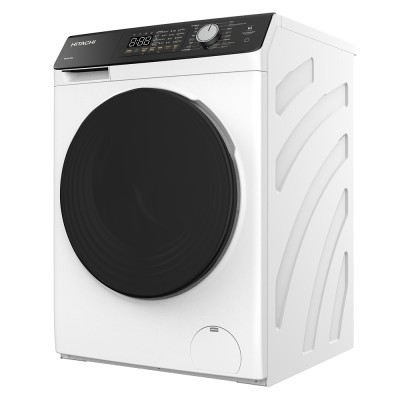 Пральна машина Hitachi фронтальна, 8кг, 1400, A+++, 60см, дисплей, пара, інвертор, люк чорний, білий