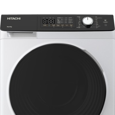 Пральна машина Hitachi фронтальна, 8кг, 1400, A+++, 60см, дисплей, пара, інвертор, люк чорний, білий