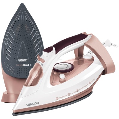 Праска Sencor, 3100Вт, 280мл, паровий удар -170гр, постійна пара - 35гр, керам. підошва, білий-золото