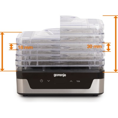 Сушарка для продуктів Gorenje 230Вт, піддонів - 5x2.8см, діаметр - 29см, макс - 75°С, електр.упр,білий