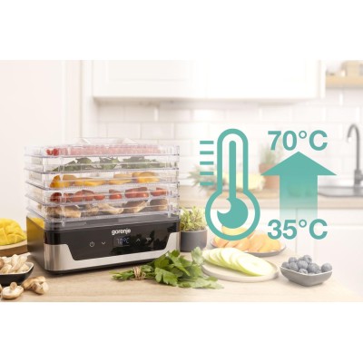 Сушарка для продуктів Gorenje 230Вт, піддонів - 5x2.8см, діаметр - 29см, макс - 75°С, електр.упр,білий