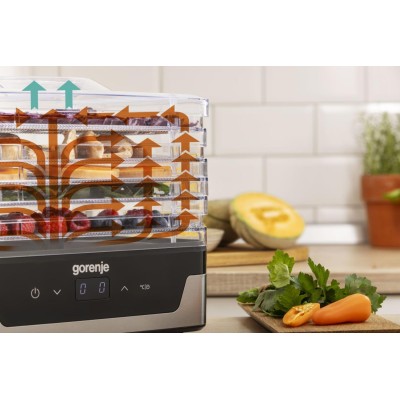 Сушарка для продуктів Gorenje 230Вт, піддонів - 5x2.8см, діаметр - 29см, макс - 75°С, електр.упр,білий