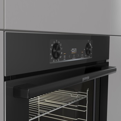 Духова шафа Gorenje електрична, 77л, A+, дисплей, IconLed, піроліз, готув. на різн рівнях, чорний