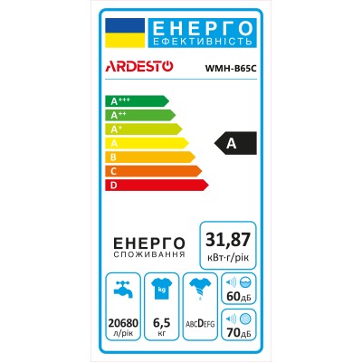 Пральна машина ARDESTO напівавтомат., 6.5кг, 1350, A, 41см, віджим, білий (WMH-B65C)