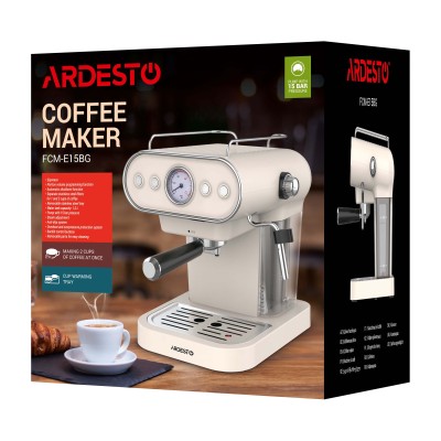Кавоварка Ardesto ріжкова Vintage Dream 1.2л, мелена, ручний капучинатор, підігрів чашок, бежевий (FCM-E15BG) Кавоварка Ardesto ріжкова Vintage Dream 1.2л, мелена, ручний капучинатор, підігрів чашок, бежевий (FCM-E15BG)