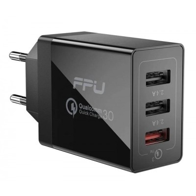 Мережевий Зарядний пристрій ESSAGER Fangbo QC3.0 3U (QC+Dual 2.4A) Charging Head EU (ECTQC3-FBB01) Black