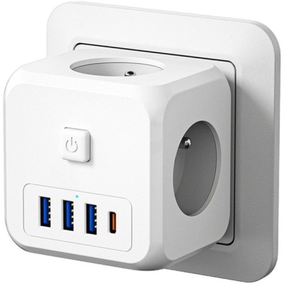 Мережевий Зарядний пристрій ESSAGER Magic Cube 7 in 1 Wall Socket 3 sockets 3 USB-A 1 Type-c (ECTAC-MFB02-Z)