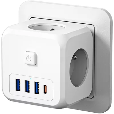 Мережевий Зарядний пристрій ESSAGER Magic Cube 7 in 1 Wall Socket 3 sockets 3 USB-A 1 Type-c (ECTAC-MFB02-Z)