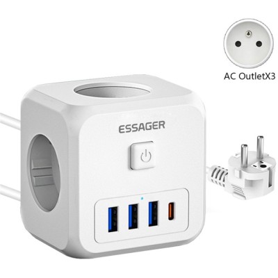Мережевий Зарядний пристрій ESSAGER Magic Cube 7 in 1 Wall Socket 3 sockets 3 USB-A 1 Type-c (ECTAC-MFB02-Z)