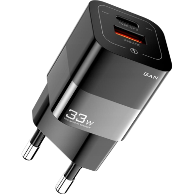 Мережевий Зарядний пристрій ESSAGER Square Brick 33W Gallium Nitride Travel Charger A+C EU (ECTCA-FZB01) Black